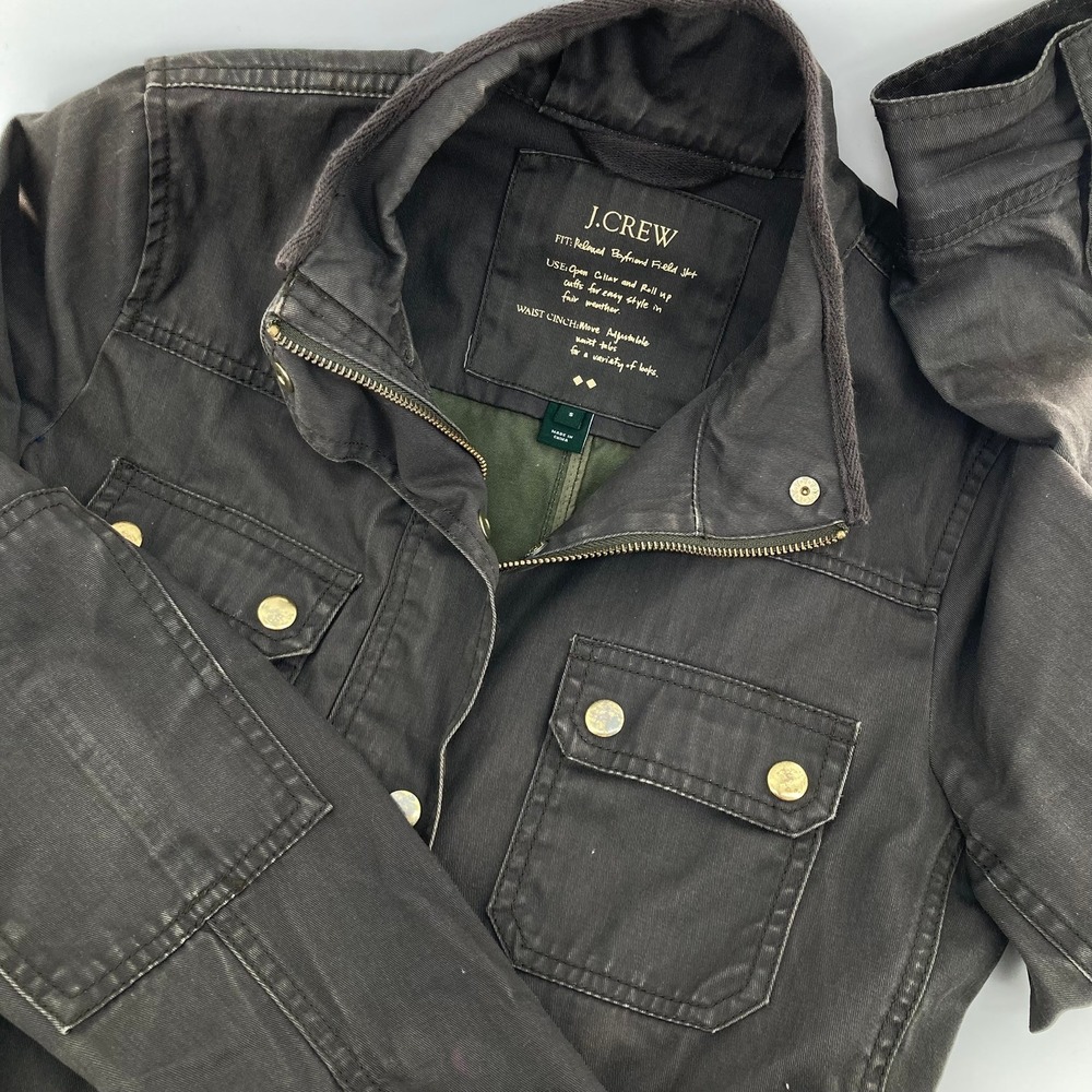 J Crew Relaxed Boyfriend Field Jacket Khaki Utility Snap‎ Button Women S Canvas